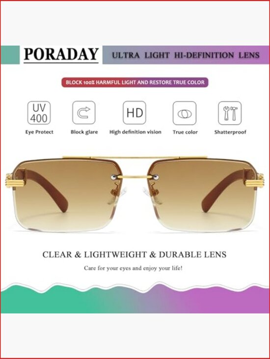 Rimless Square Sunglasses for Men Women Vintage Frameless Rectangle Shades main image 6